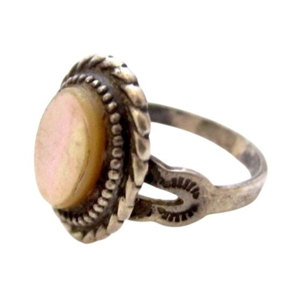 Vintage Southwest‎ Mother Of Pearl Cab Signed Sterling Silver 925 Ring*Size 4.5